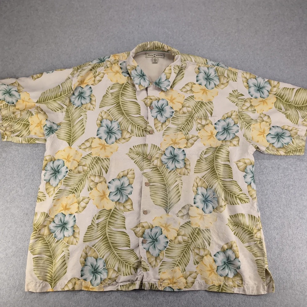 Tommy Bahama Shirt Mens 2XL Multicolor Hawaiian Large Floral All Over Print Silk